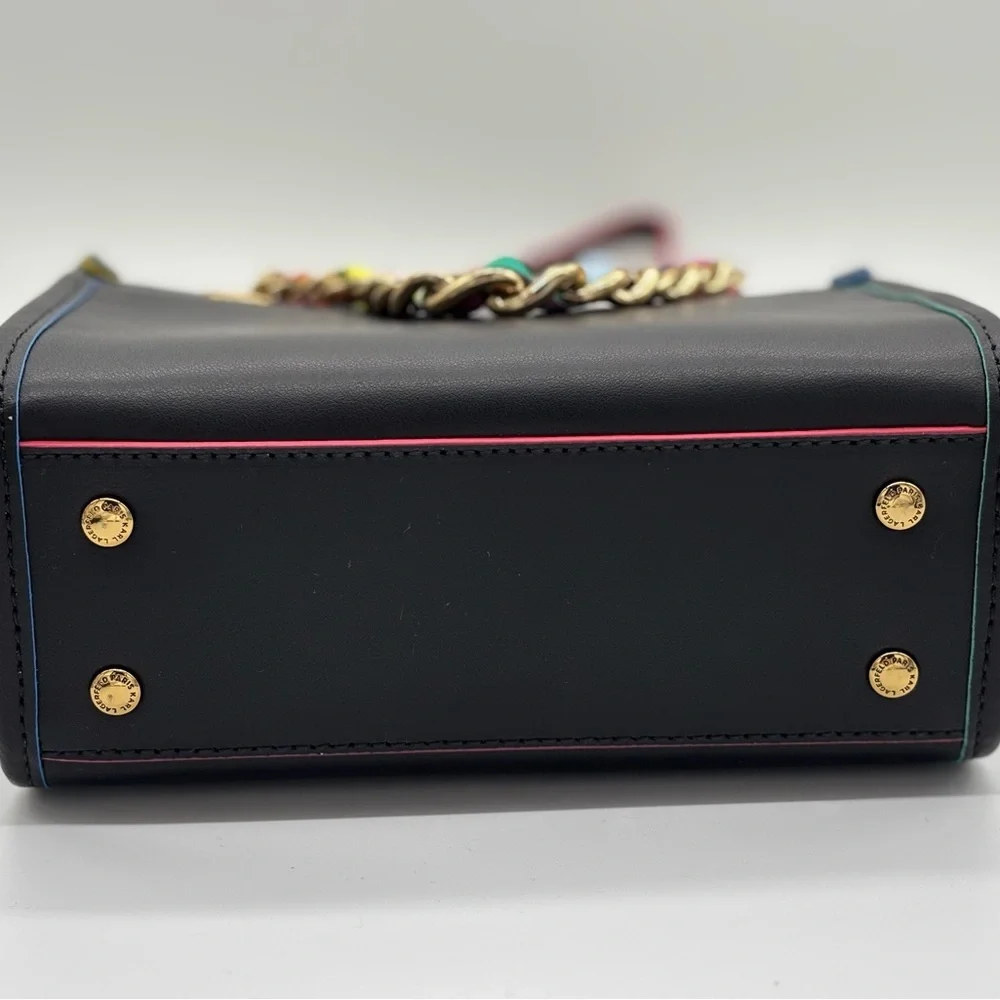 Karl Lagerfeld Black and Pink Leather Crossbody Bag with Multicolor Chain